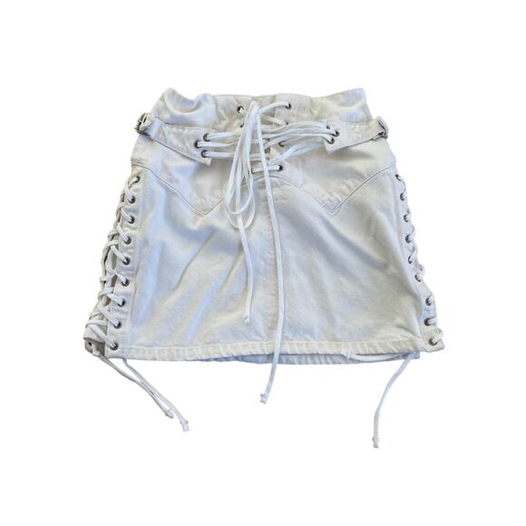 REDONE - 70's Lace Up Mini Skirt in White